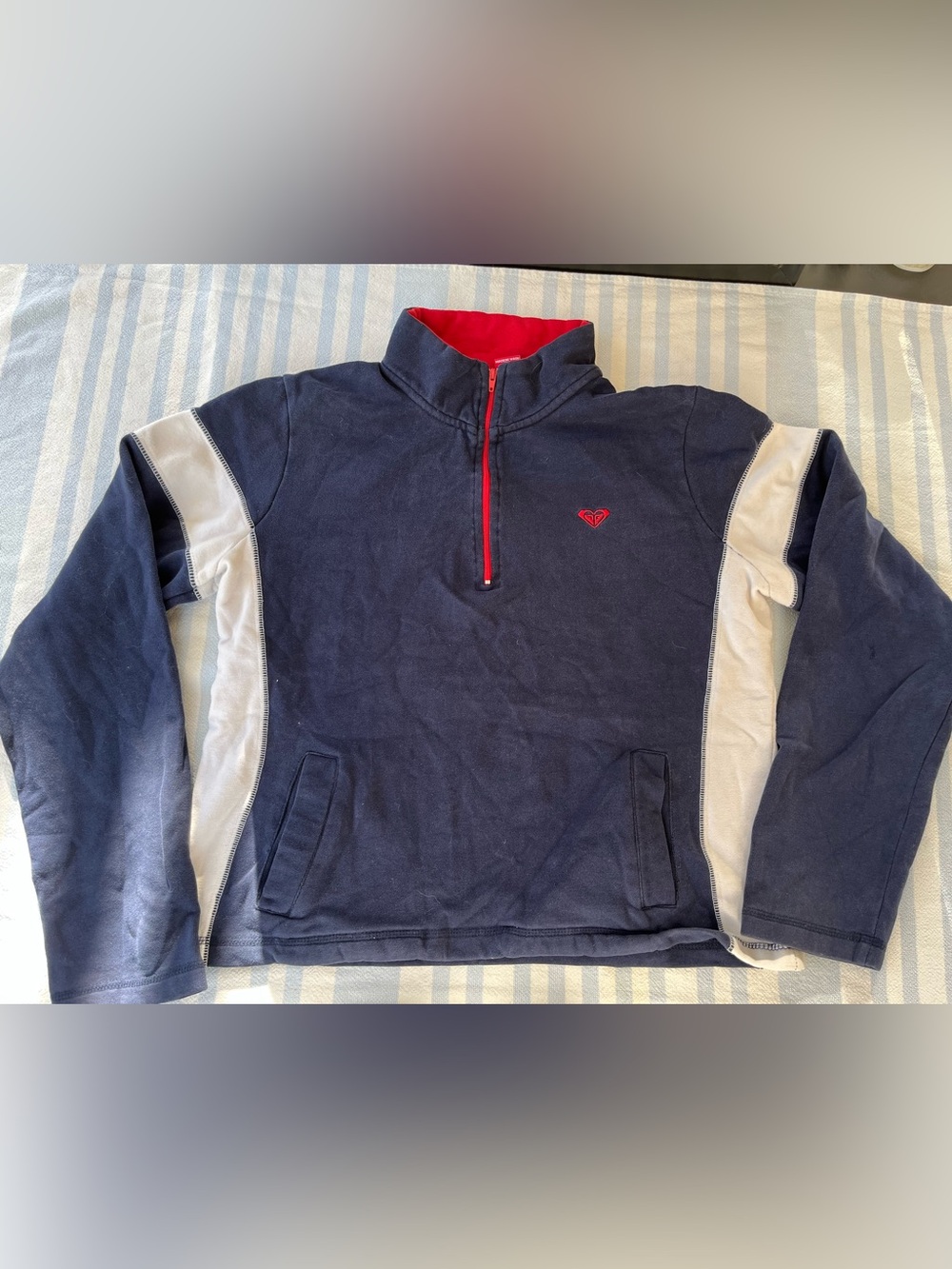 ROXY Womens Navy Half-Zip Pullover Sweatshirt with Red Trim - size large
